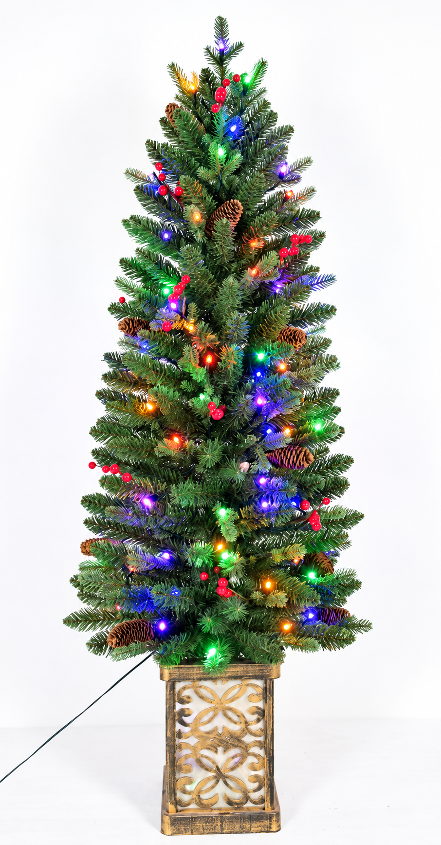 Festive Planter 4 ft Multicolor Pre-Lit Christmas Tree
