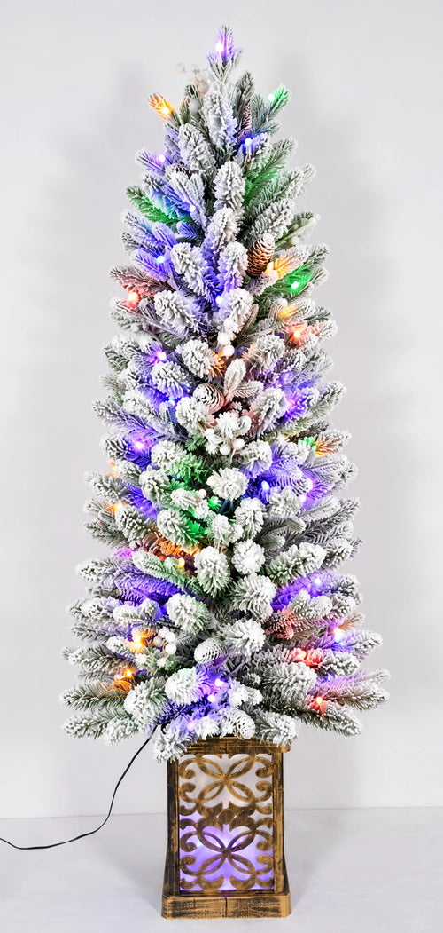 4 ft Multicolor LED Flocked Potted Christmas Tree Christmas tree