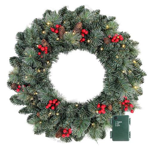 25 in Warm White LED Berry & Pinecone Wreath